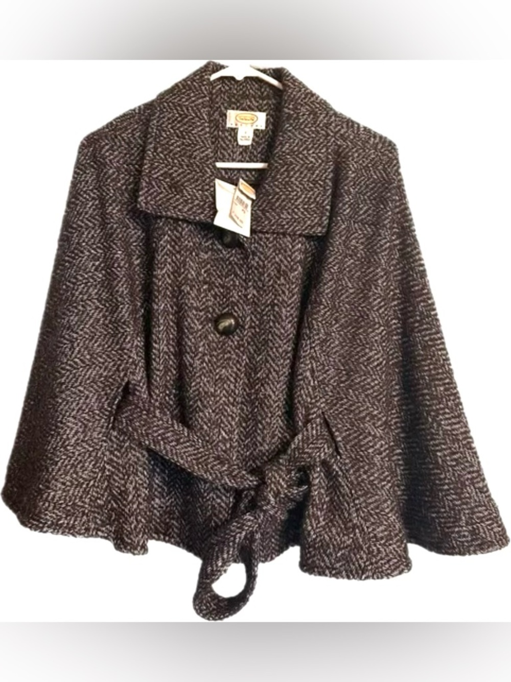 NWT NEW Talbots Herringbone Tweed Belted Cape Poncho Jacket Top M Medium Chic